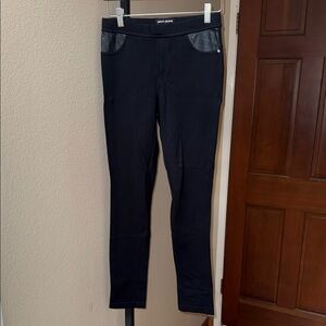DKNY Jeans Pull-on Slim Leg Ponte Pants Faux Leather Trim Black Women’s Size XS